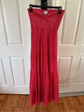 HYFVE Strapless Smocked Maxi Dress - Coral Red